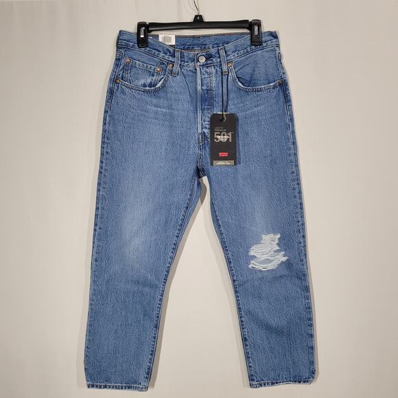 Levi's Premium 501 Original Cropped Women's Jeans Athens Slide Medium Wash Sz 32 - Picture 1 of 9